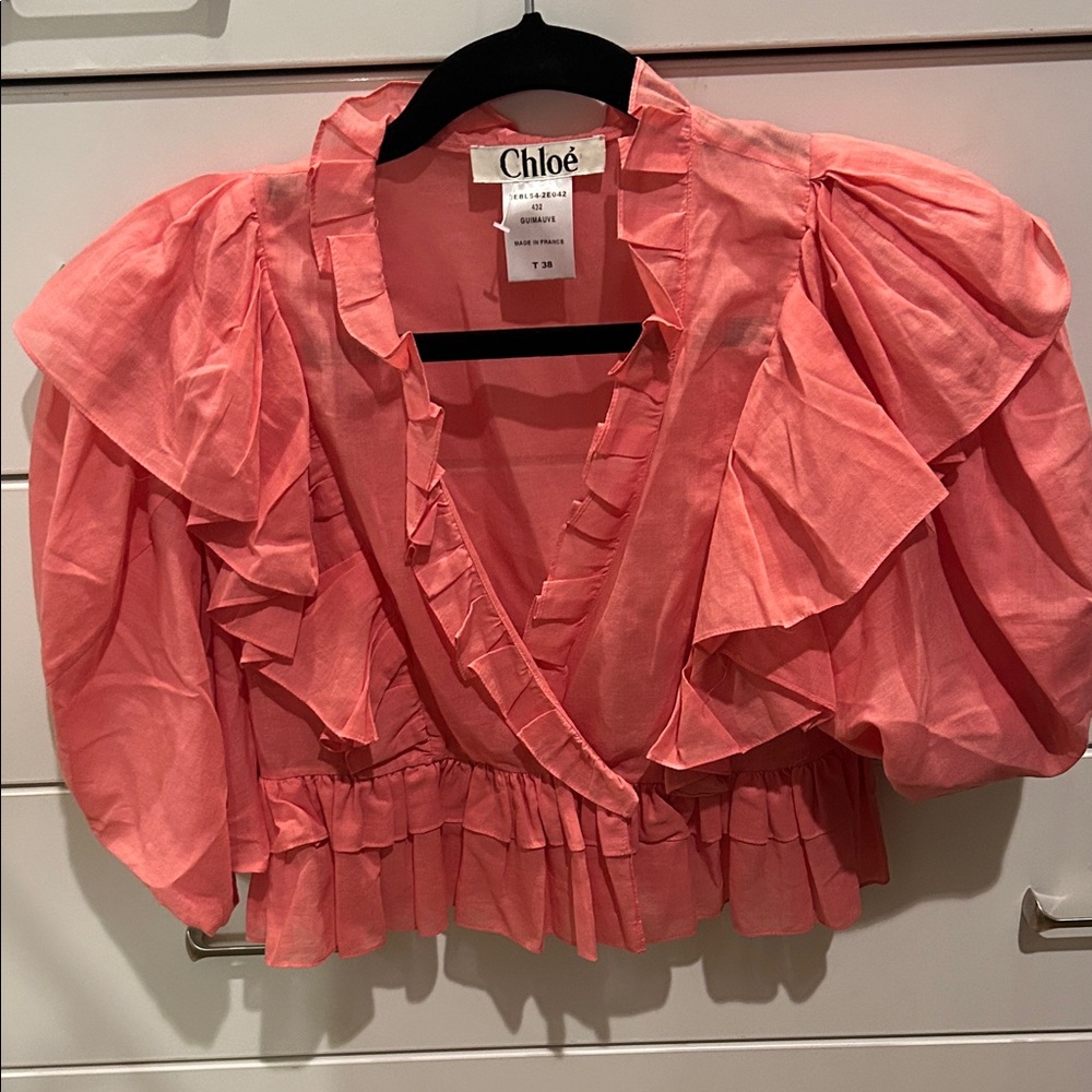 Chloe Pink cropped Ruffled Women's Top